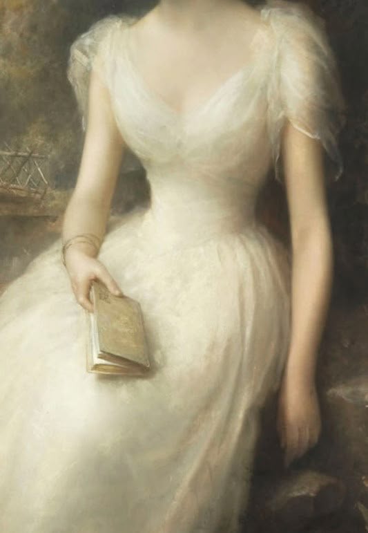 Ethereal lady reading — beautiful words to describe a lady in poetic stillness.